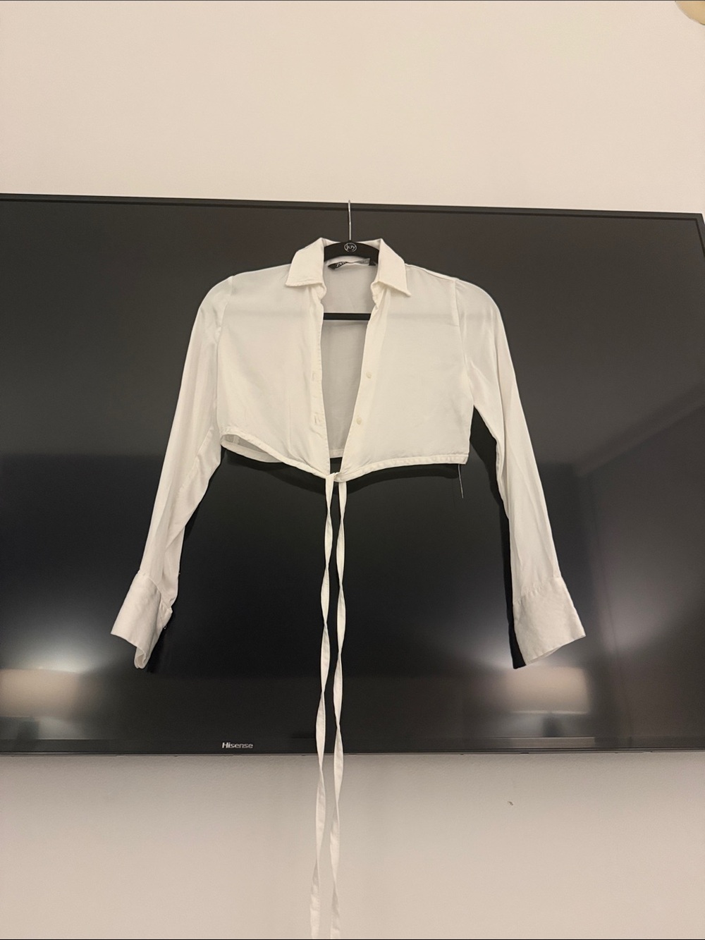 Zara Silky White Cropped Tie-Front Shirt